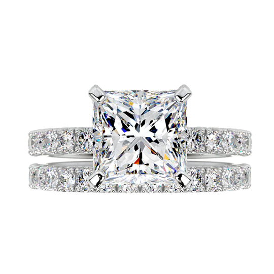10K Oro Blanco Juego de Boda de Moissanita con Corte Princesa de 1 a 6 CT