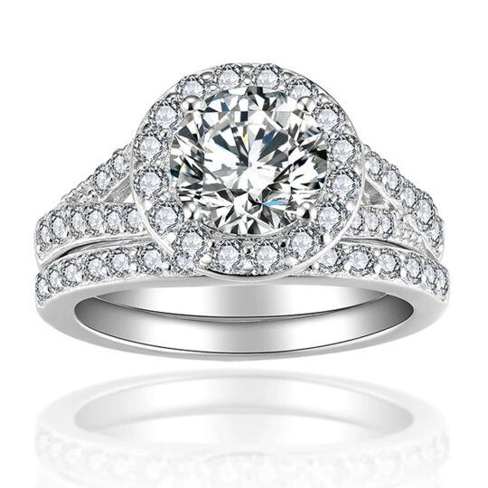 Set da sposa in oro bianco 10K con moissanite taglio tondo da 1 a 6 CT
