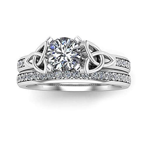 Set da sposa in oro bianco 10K con moissanite taglio tondo da 1 a 6 CT