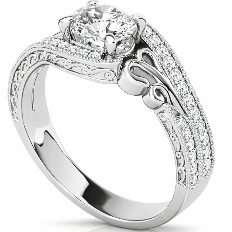 Anillo de compromiso de oro blanco 18K con moissanita de corte redondo de 1 a 6 quilates-3