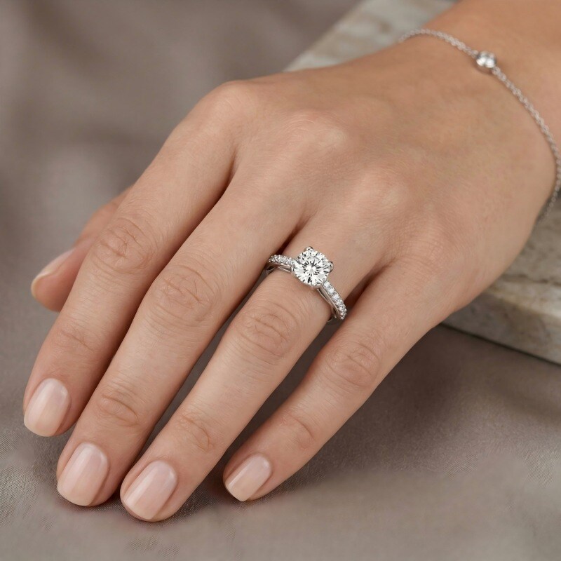 18K White Gold 1 to 6 CT Round Cut Moissanite Engagement Ring-2