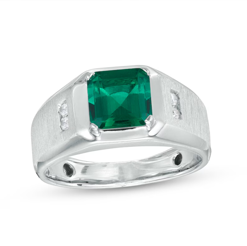 Verlobungsring aus 10-karätigem Weißgold mit 2,1 bis 7,1 Karat smaragdgeschliffenem, im Labor hergestelltem Smaragd und Diamanten für Herren-14
