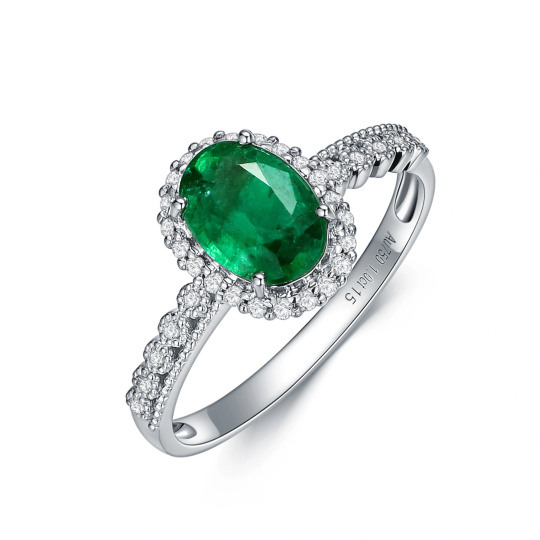 14K White Gold 2.5 to 7.5 CT.T.W. Oval Emerald Engagement Ring For Women