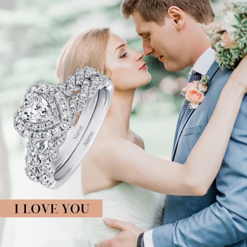 Bague de fiançailles en or blanc 14 carats avec gravure personnalisée et moissanite en forme de cœur 2 carats-5
