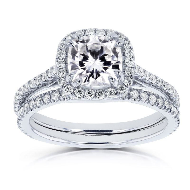 10K White Gold 2 CT Princess Cut Moissanite Personalized Engraving Wedding Ring-3
