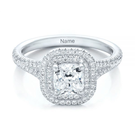 10K White Gold 2 CT Princess Moissanite Personalized Engraving Wedding Ring