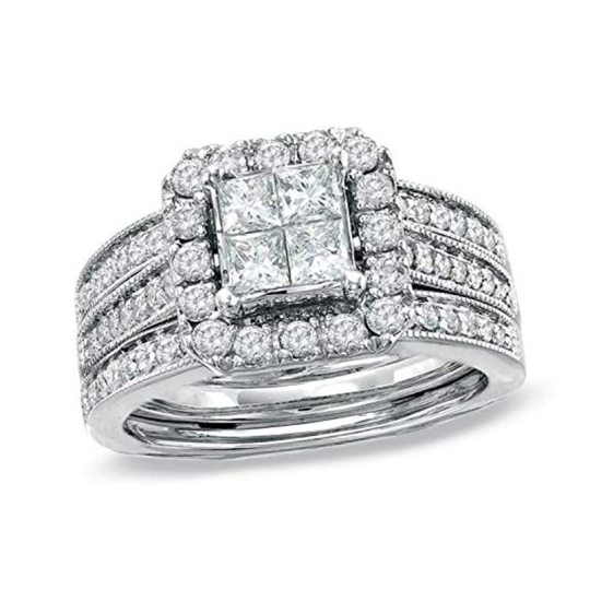 Parure da sposa in oro bianco 10 carati con moissanite taglio principessa T.W. da 2 a 5,5 ct.