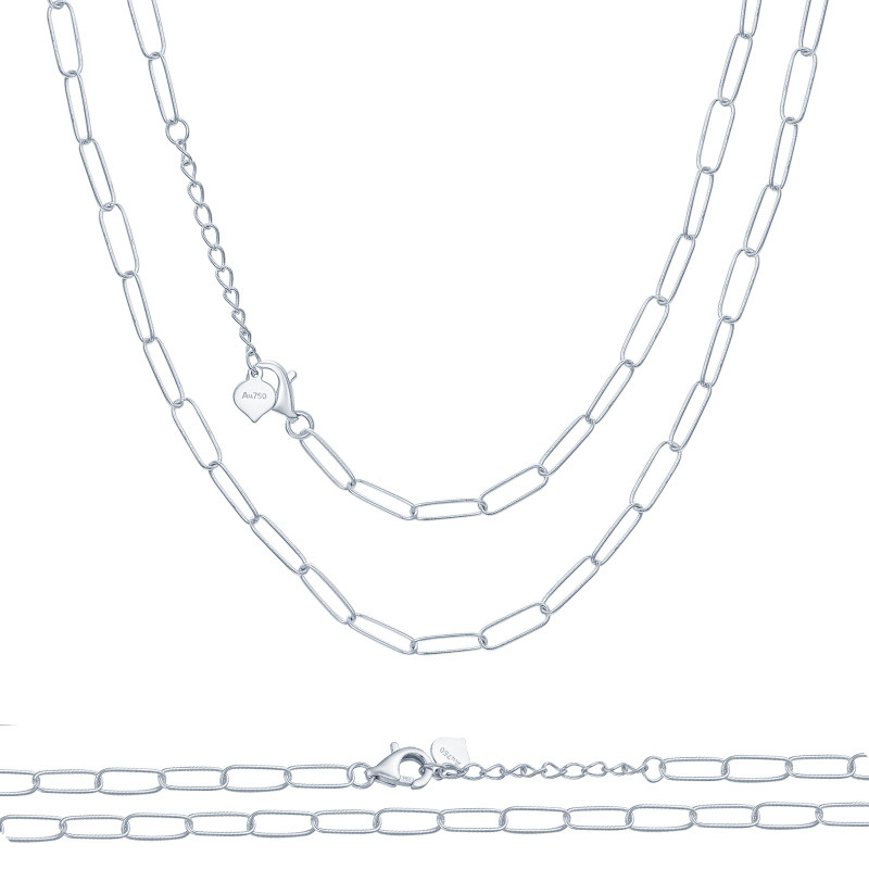 Collar con cadena de clip de oro blanco de 18 quilates, 4,0 mm de ancho y 14 pulgadas de largo.-1
