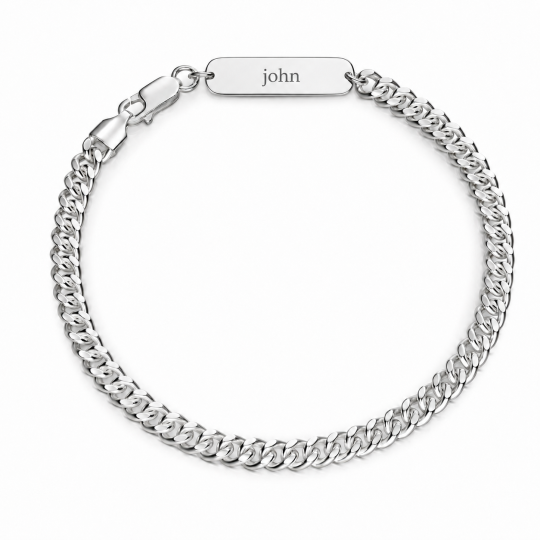 Pulseira de identificação gravável em prata de lei, de 7 a 9 polegadas, para homem.