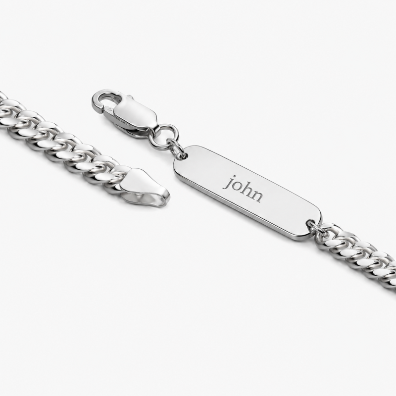 14K White Gold 7 to 9 Inch Engravable Identification Bracelet for Men-3