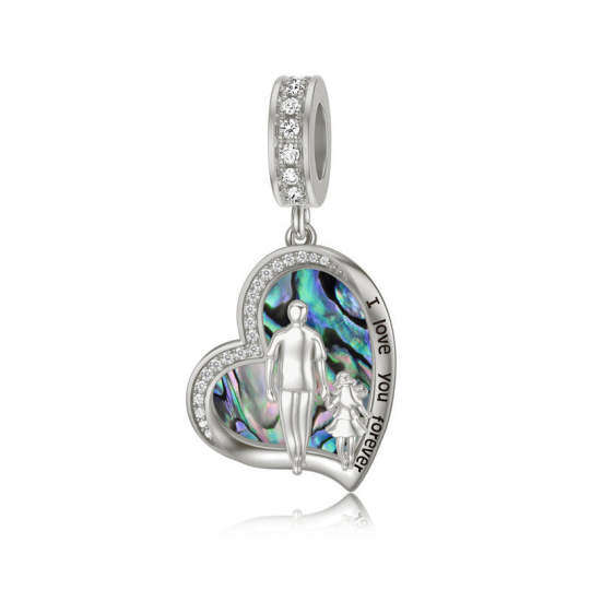 10K-Weißgold-Abalone-Vater & Tochter & Herz-Dangle-Charms
