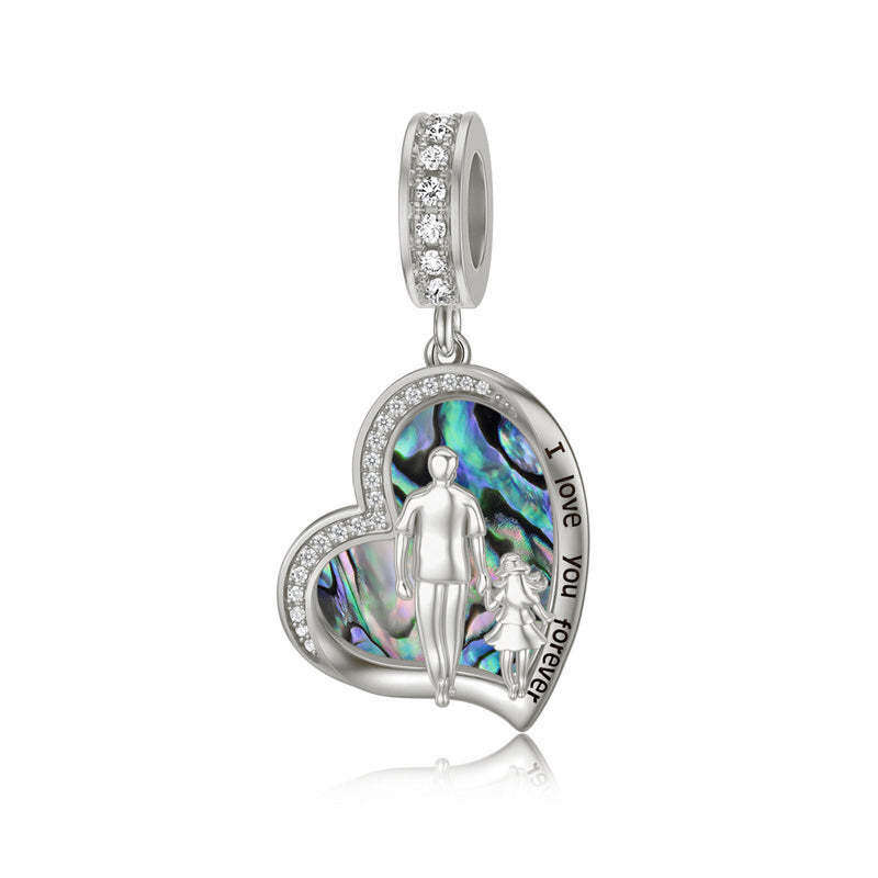 18K White Gold Abalone Father & Daughter & Heart Dangle Charm-1