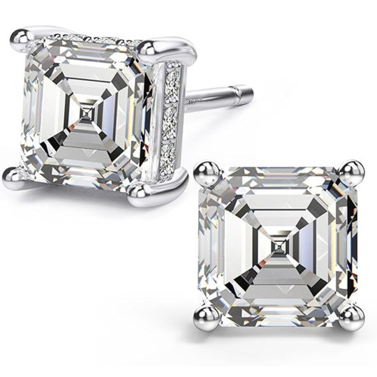 10K Pendientes de Tuerca de Moissanita con Corte Asscher en Oro Blanco