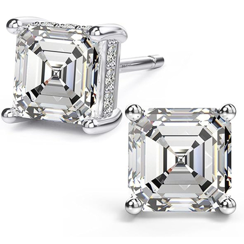10K Or Blanc Pierre de Moissanite Taille Asscher Clous d'Oreilles-1
