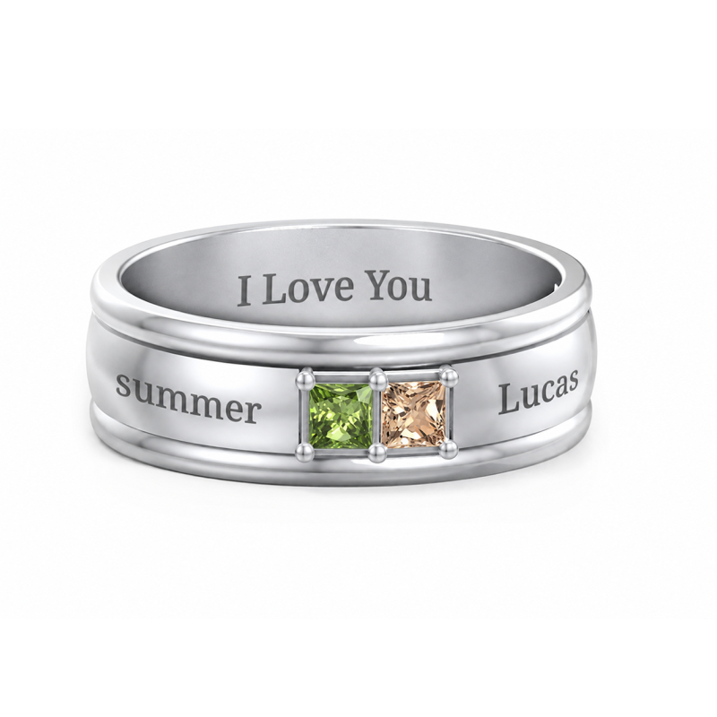 10K White Gold Birthstone Men's Band for Men-16