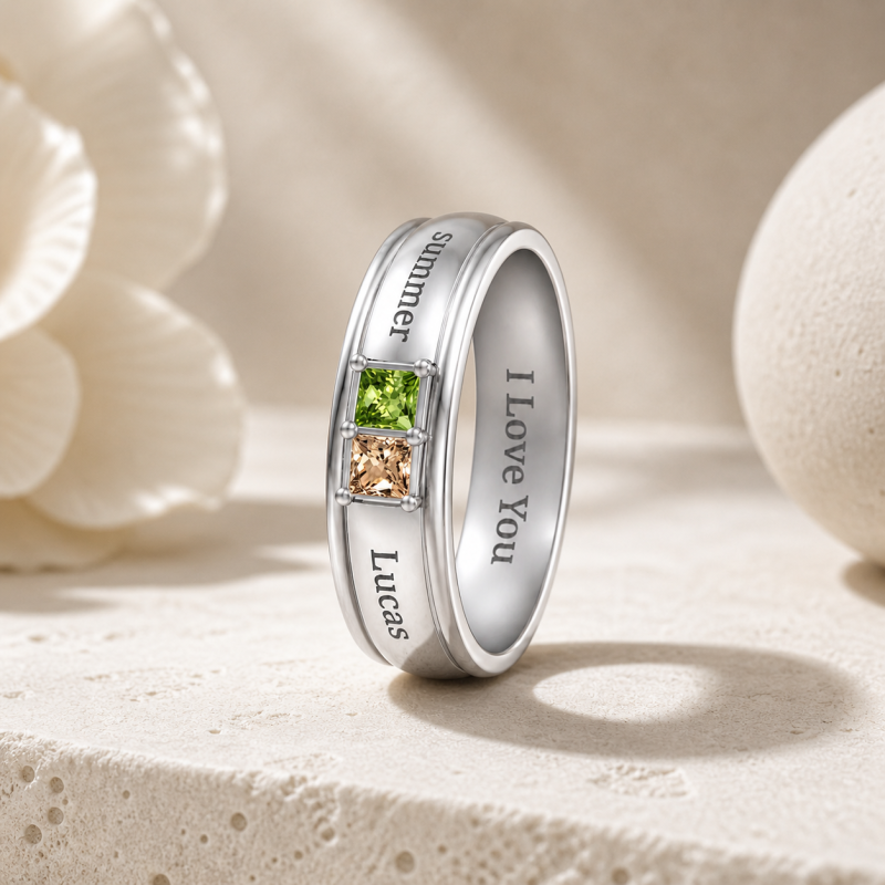 14K White Gold Birthstone Men's Band for Men-3