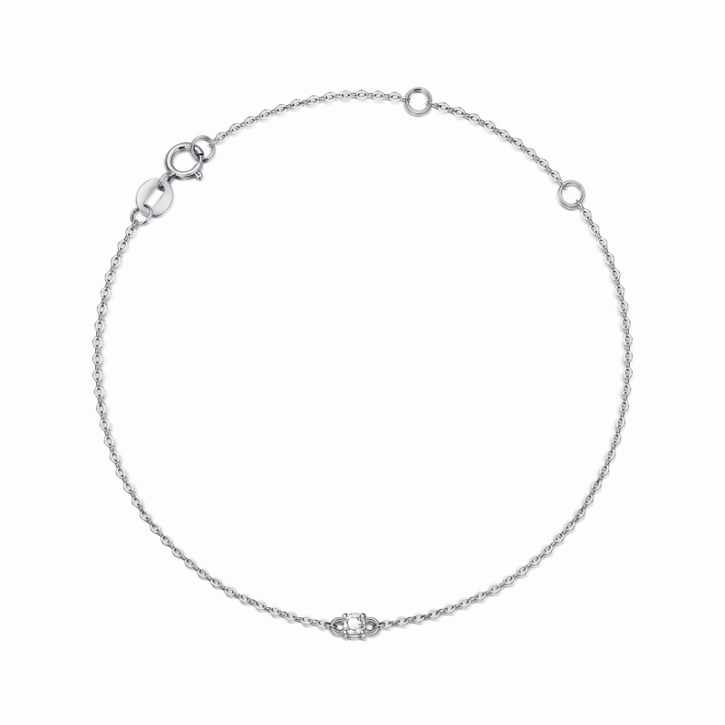 Bracelet à maillons fins en or blanc 10 carats et zircon cubique circulaire-1