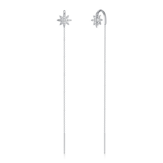 9K White Gold Circular Shaped Cubic Zirconia Star Drop Earrings