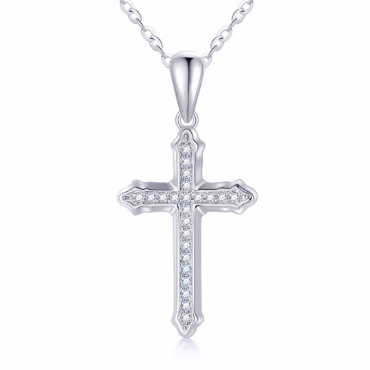 10K White Gold Circular Shaped Moissanite Cross Pendant Necklace