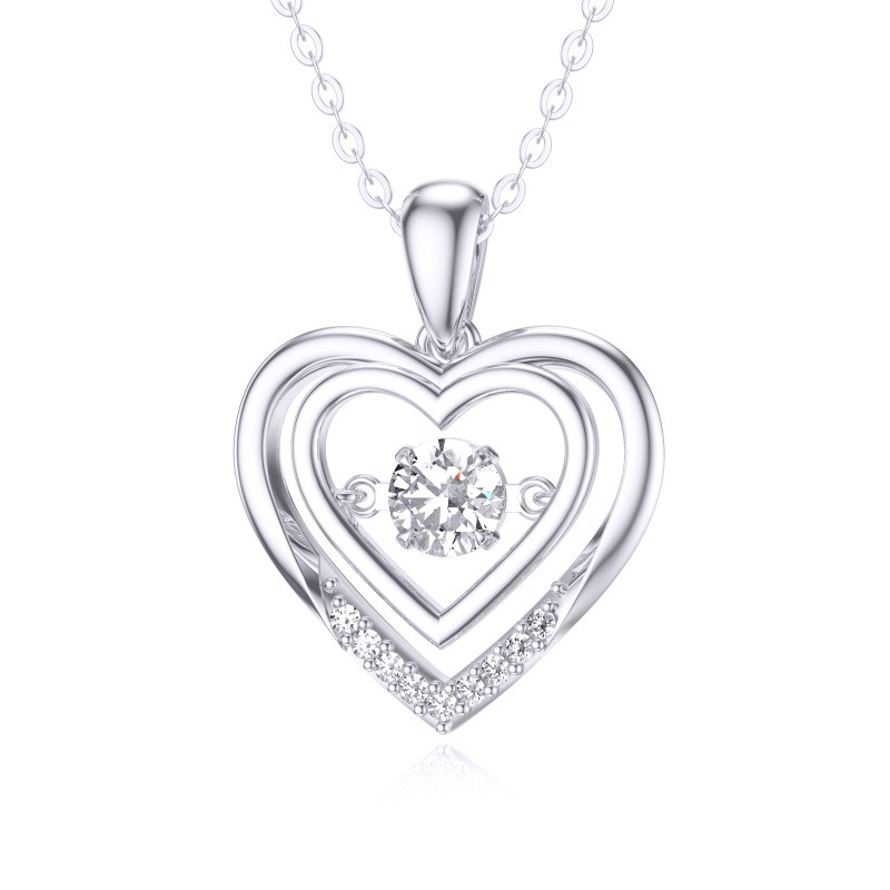Collar con colgante de corazón de moissanita en oro blanco de 14 quilates-1