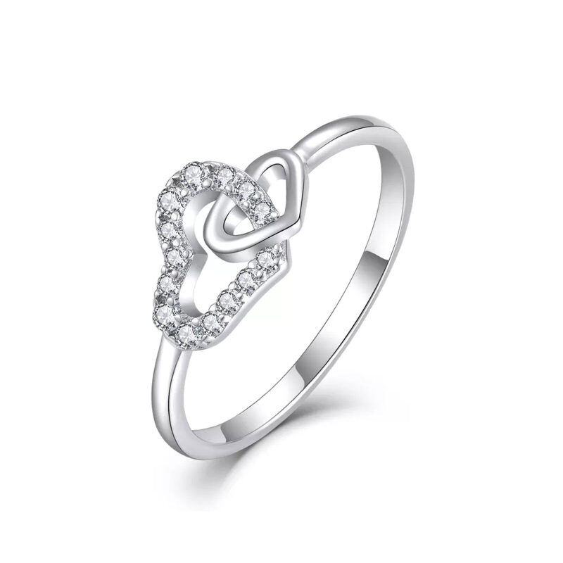10K White Gold Circular Shaped Moissanite Personalized Engraving & Couple Engagement Ring-1