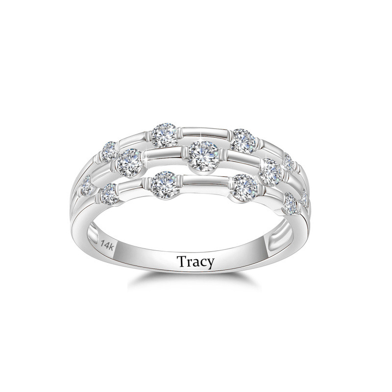 10K White Gold Circular Shaped Moissanite Personalized Engraving Wedding Ring-7