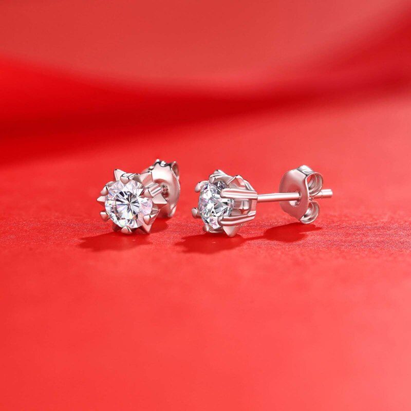 Boucles d'oreilles à tige en forme de flocon de neige en moissanite circulaire en or blanc 14 carats-4