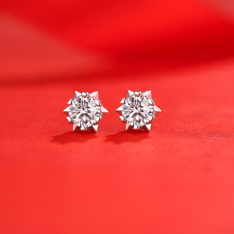 Boucles d'oreilles à tige en forme de flocon de neige en moissanite circulaire en or blanc 14 carats-5