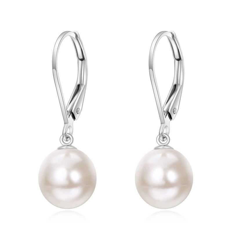 Pendientes colgantes circulares de perlas en oro blanco de 18 quilates-1
