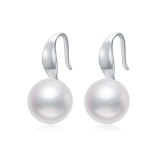 10K White Gold Circular Shaped Pearl Round Drop Earrings