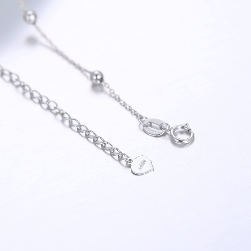 Pulsera de cadena con cuentas para parejas en oro blanco de 14 quilates-3