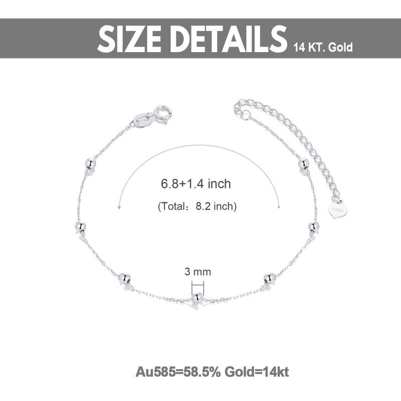 Pulsera de cadena con cuentas para parejas en oro blanco de 14 quilates-6