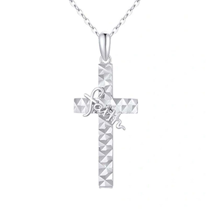 10K Weißgold Kreuz Halskette für Damen-2