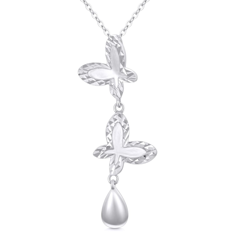 Collar en Y no ajustable de oro blanco de 18 quilates con mariposa y circonitas cúbicas para mujer-1