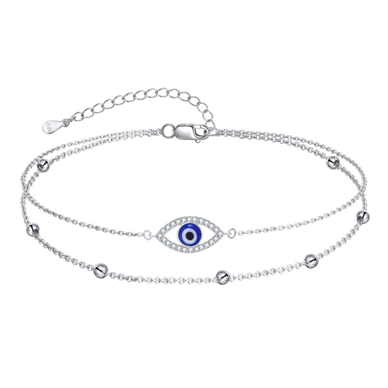 Tobillera circular de plata de ley con circonita cúbica en forma de ojo turco y diseño multicapa-11
