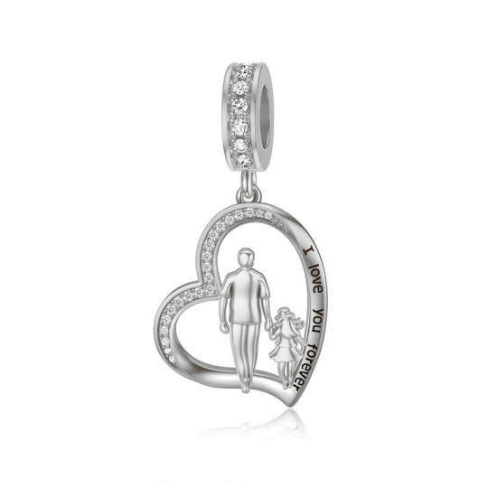 10K Weißgold-Cubic-Zirkonia-Vater & Tochter & Herz-Anhänger-Charme