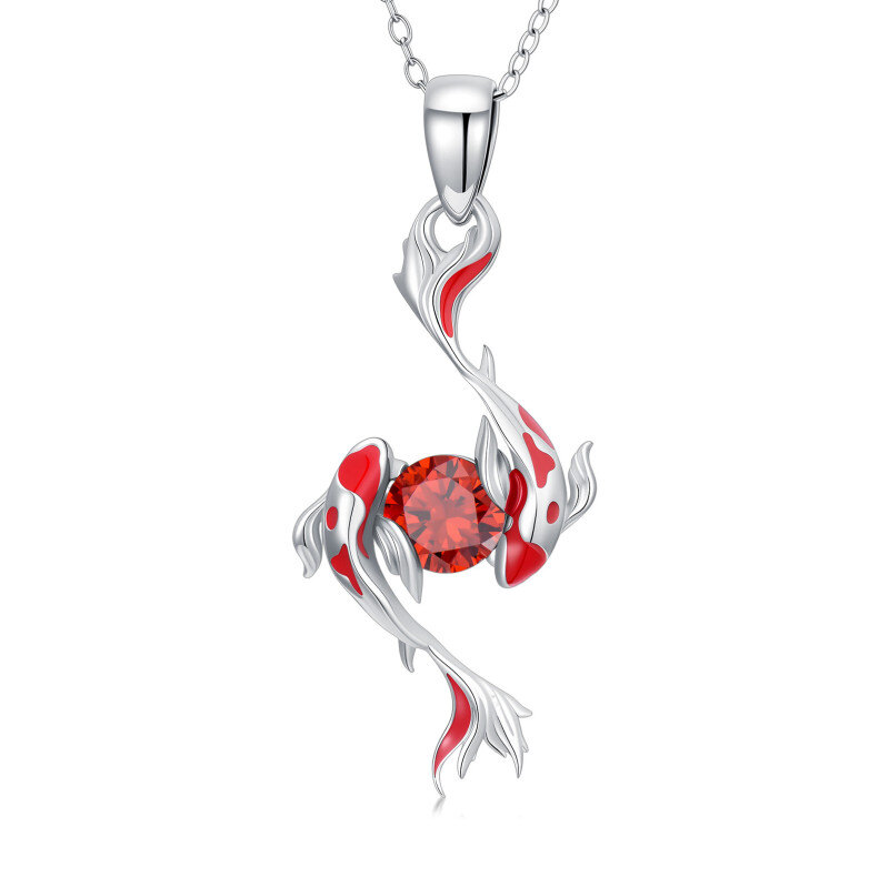 Collier pendentif poisson en or blanc 9 carats et zirconiums cubiques-1