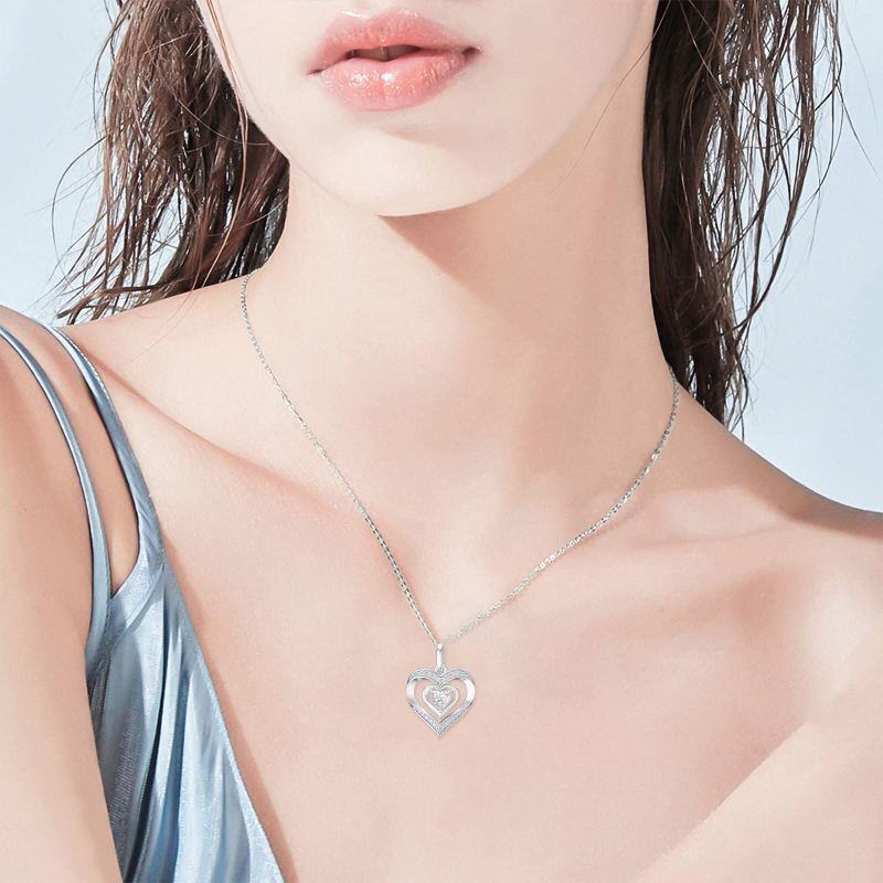 10K White Gold Cubic Zirconia Heart Pendant Necklace-2