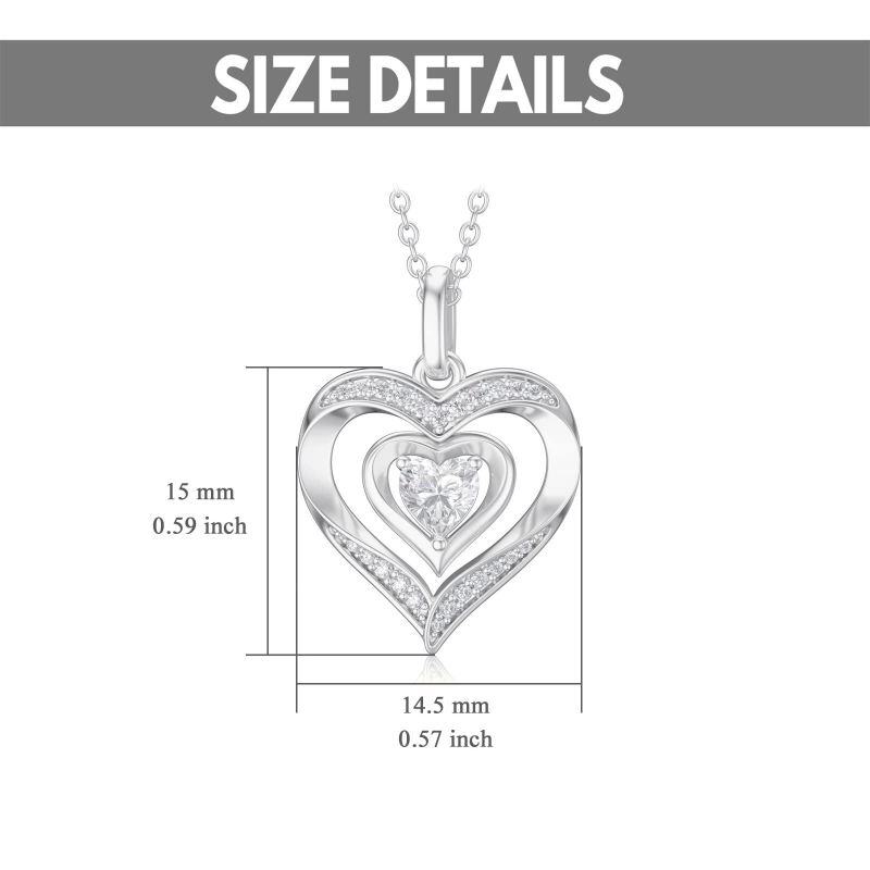 10K White Gold Cubic Zirconia Heart Pendant Necklace-5
