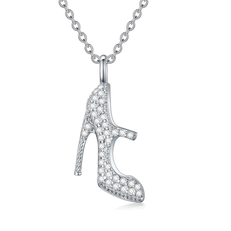 Collier en or blanc 14 carats et zircon cubique en forme d'escarpin pour femme-1
