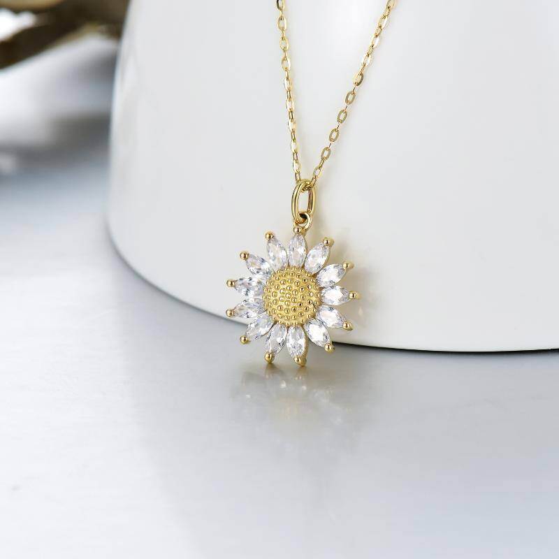 Collar Colgante de Girasol con Circonia Cúbica Chapado en Oro Amarillo 9K-4