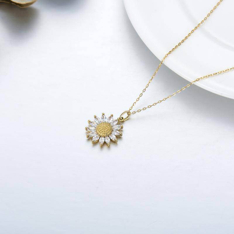 Collar Colgante de Girasol con Circonia Cúbica Chapado en Oro Amarillo 9K-5