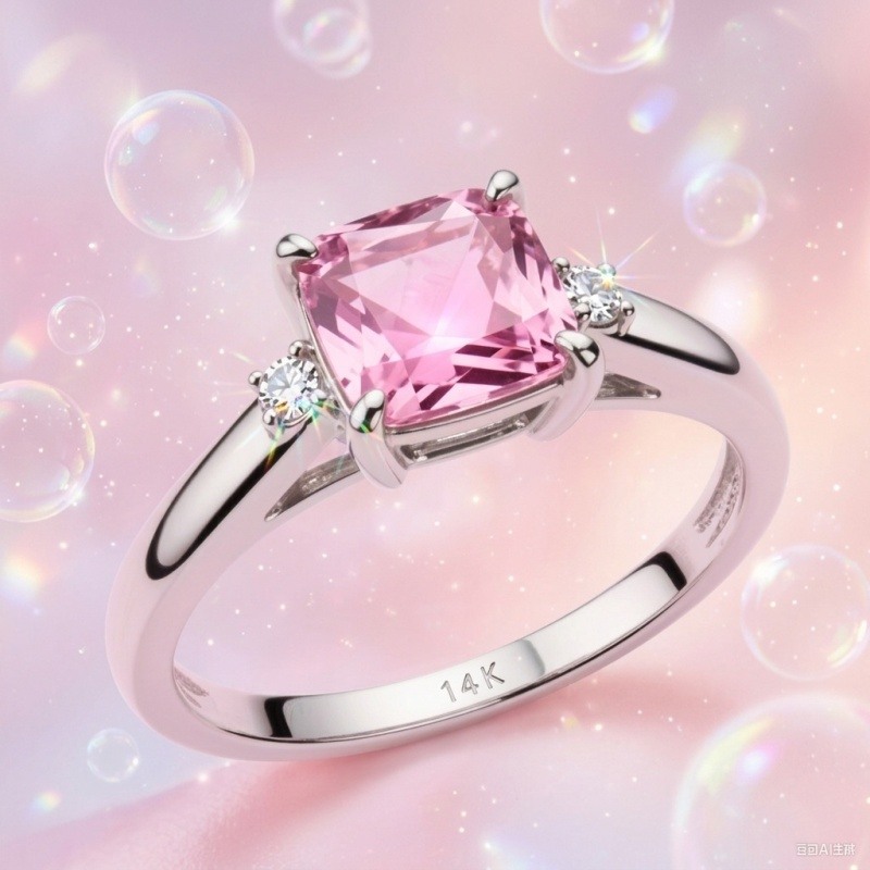 18K White Gold Cushion Cut Moissanite & Morganite Engagement Ring-3