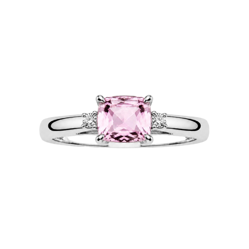Anel de Noivado em Ouro Branco 18K com Moissanita e Morganite em Corte Almofada-1
