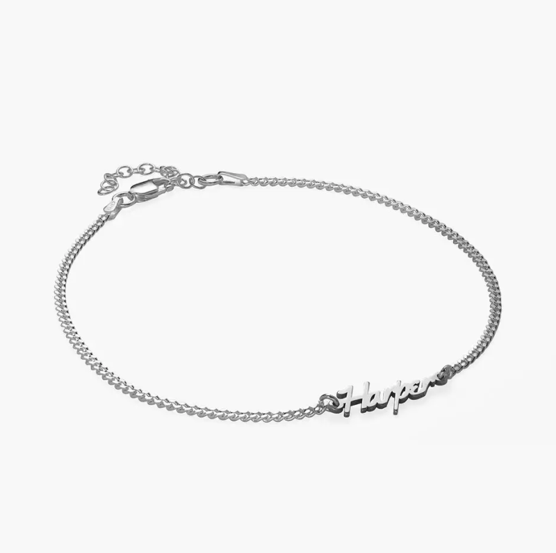 Personalisierter Namens-Fußkettchen aus 10-karätigem Weißgold-3
