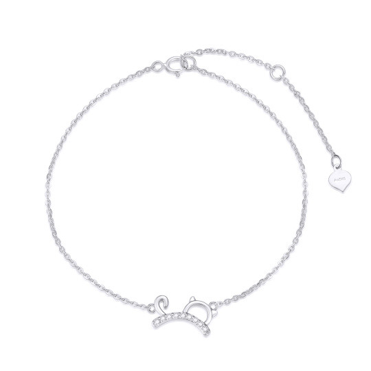 Pulseira com pendente de gato em ouro branco 10K e diamantes