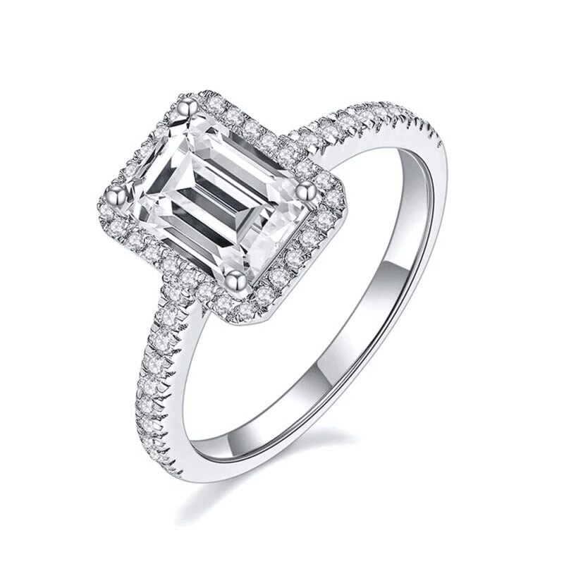 Anillo de compromiso de oro blanco de 14 quilates con moissanita talla esmeralda-5