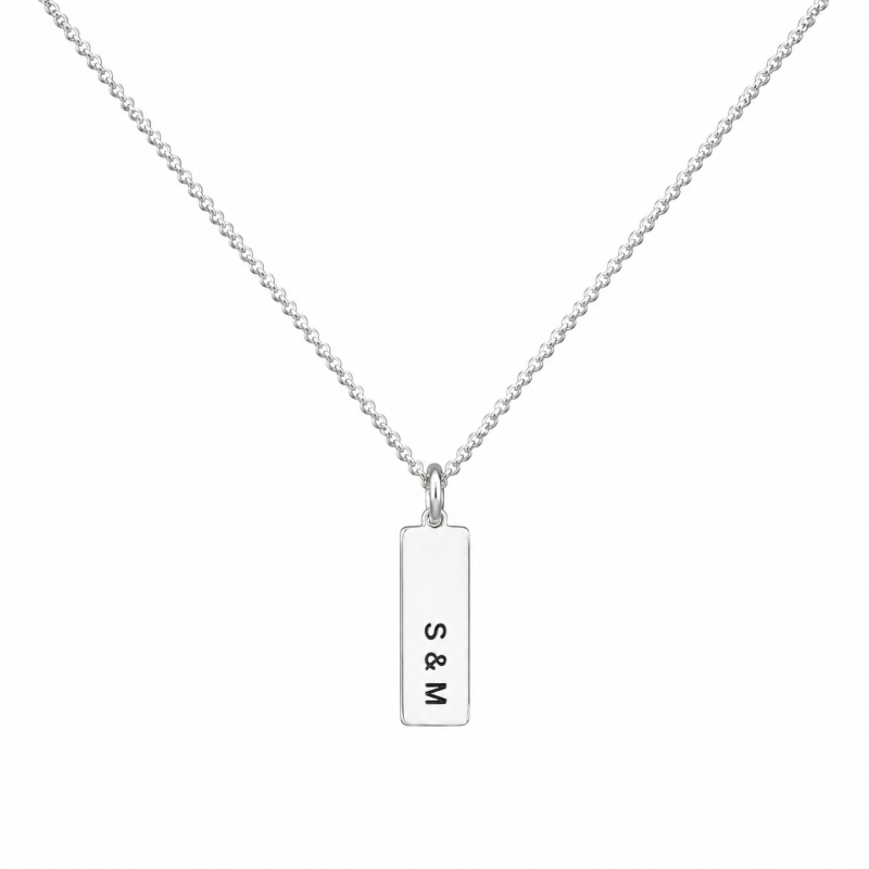 14K White Gold Engravable & Bar Necklace for Men-1