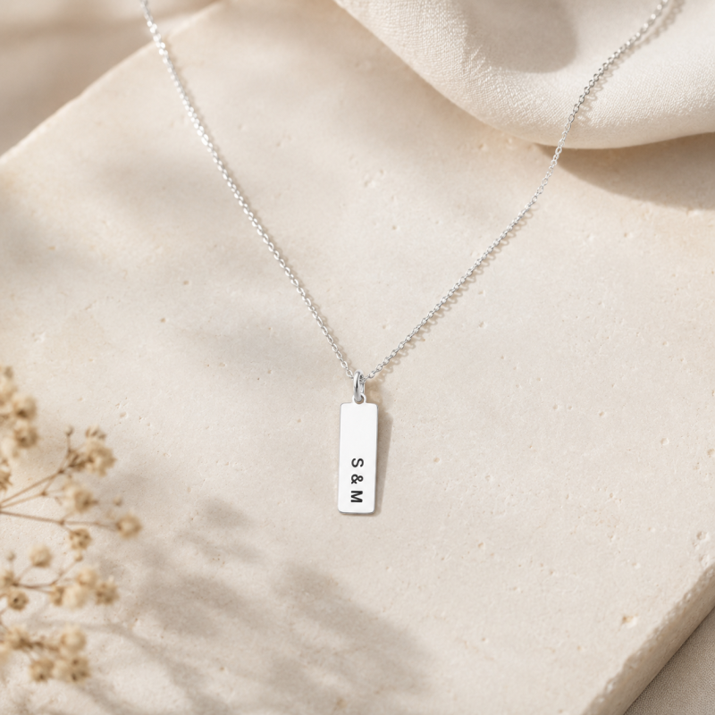 14K White Gold Engravable & Bar Necklace for Men-3