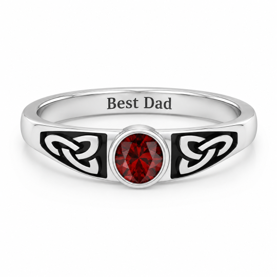 Anello da uomo in argento sterling con pietra portafortuna del padre, personalizzabile con incisione.